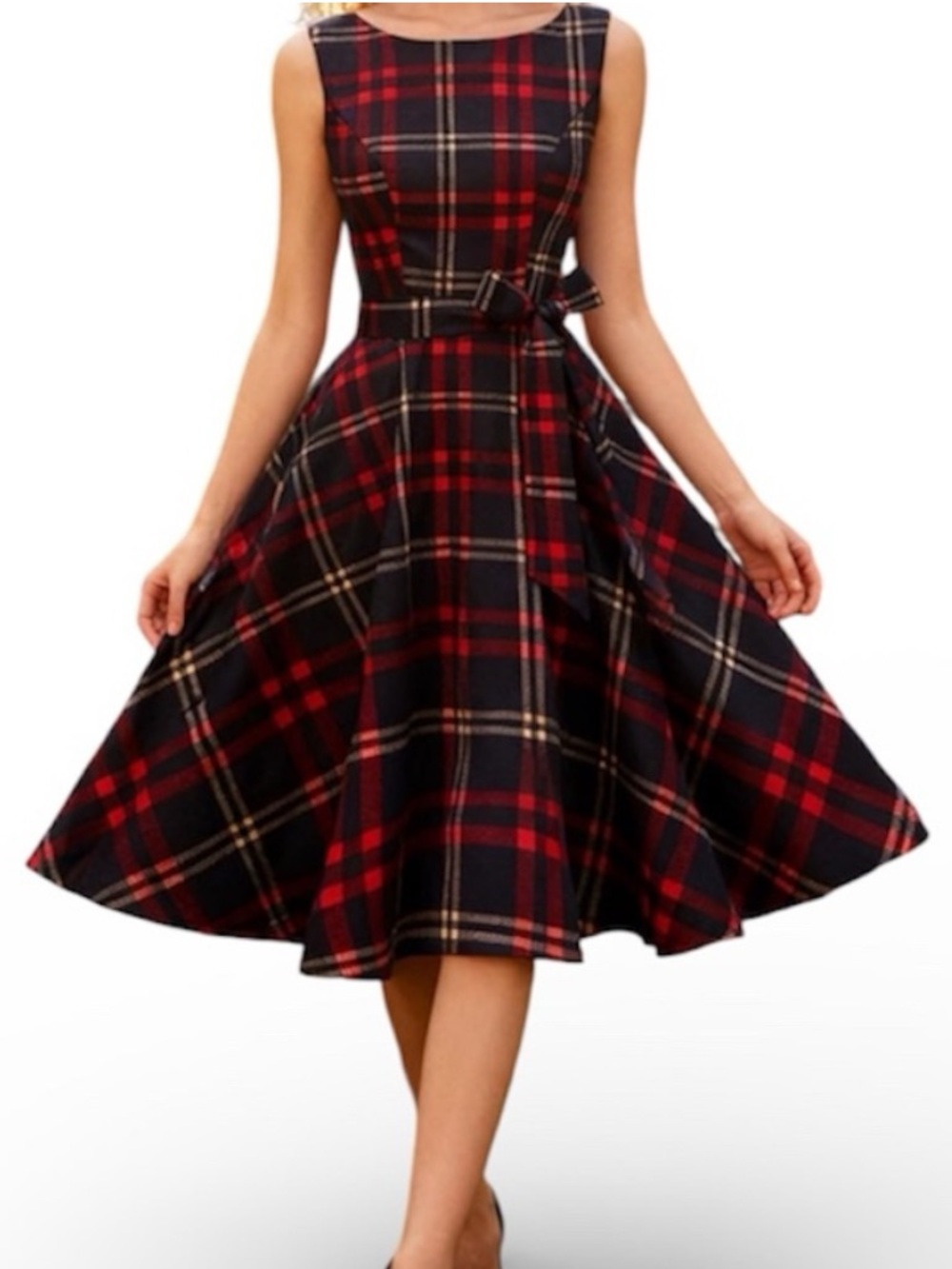 Hanpceirs Boatneck Plaid Sleeveless Dress -  Vintage Look 1950s Cocktail dress
